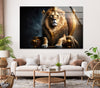 a painting of a lion sitting on a couch