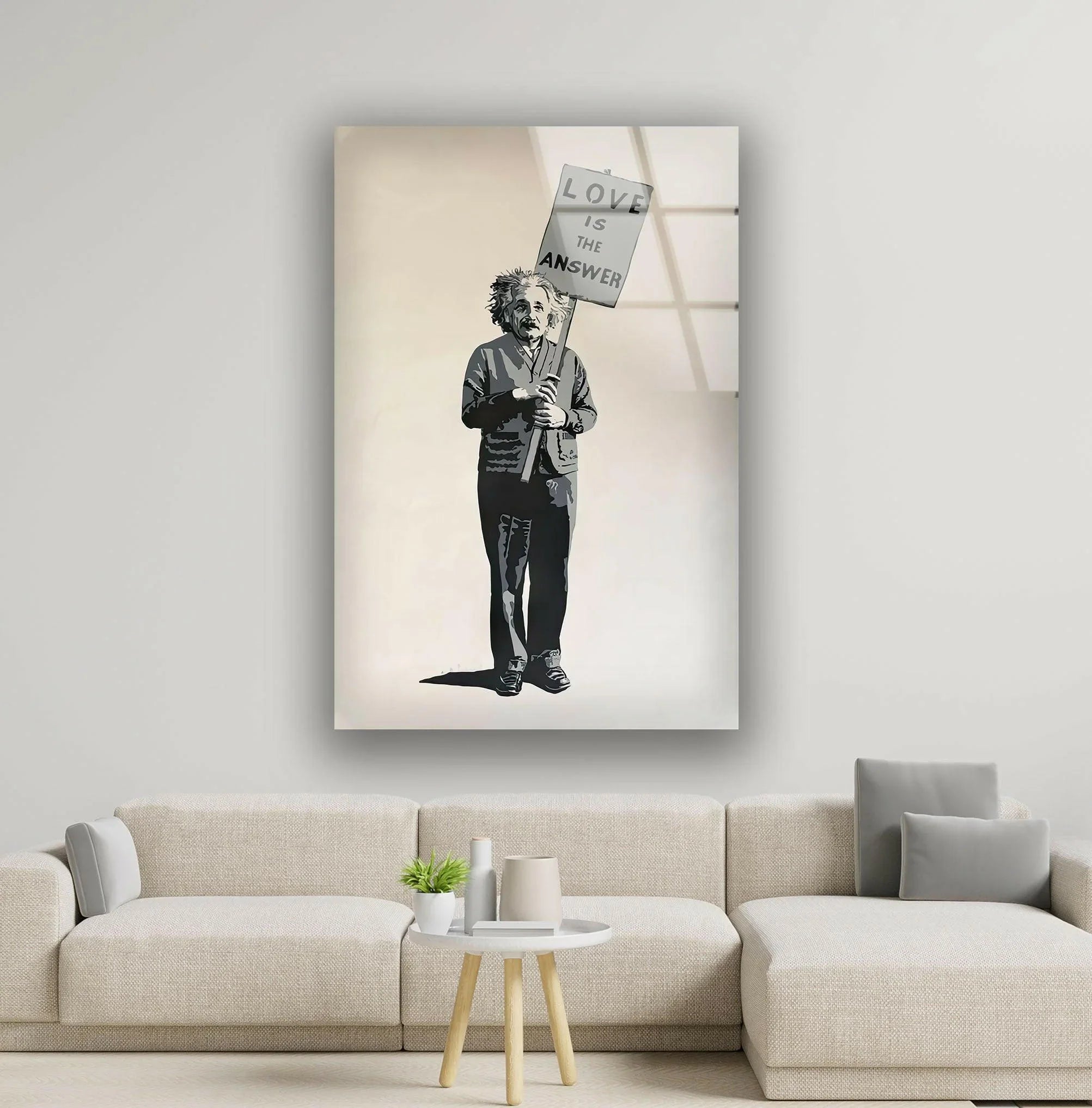 A nt i que☆love油彩画 1956年作 サイン在 木枠ガラス無 Einstein Love is the Answer Banksy Wall Art Prints | Street Art