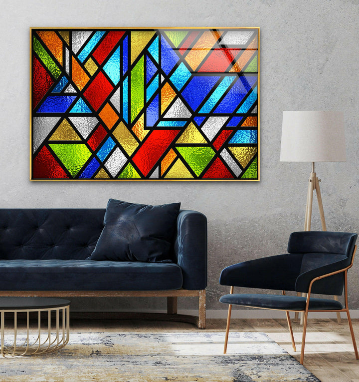 Stanied Colored Geometric Glass Wall Art Glass Printing Wall Art, Print photos on glass