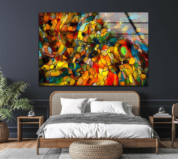 Mosaic Colored Stained Glass Wall Art photo print on glass, prints on glass wall art