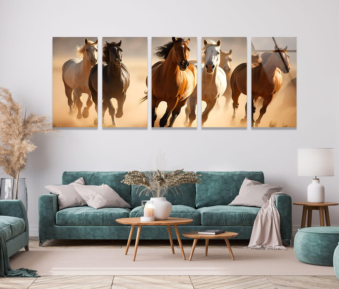 Wild Horses Galloping Glass Wall Art, glass wall decor, glass wall art decor
