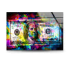 a one dollar bill with a multicolored background
