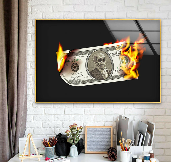 a picture of a one dollar bill on fire