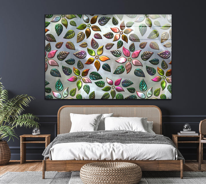 Silver Floral Pattern Glass Wall Art, glass image printing, glass prints from photos