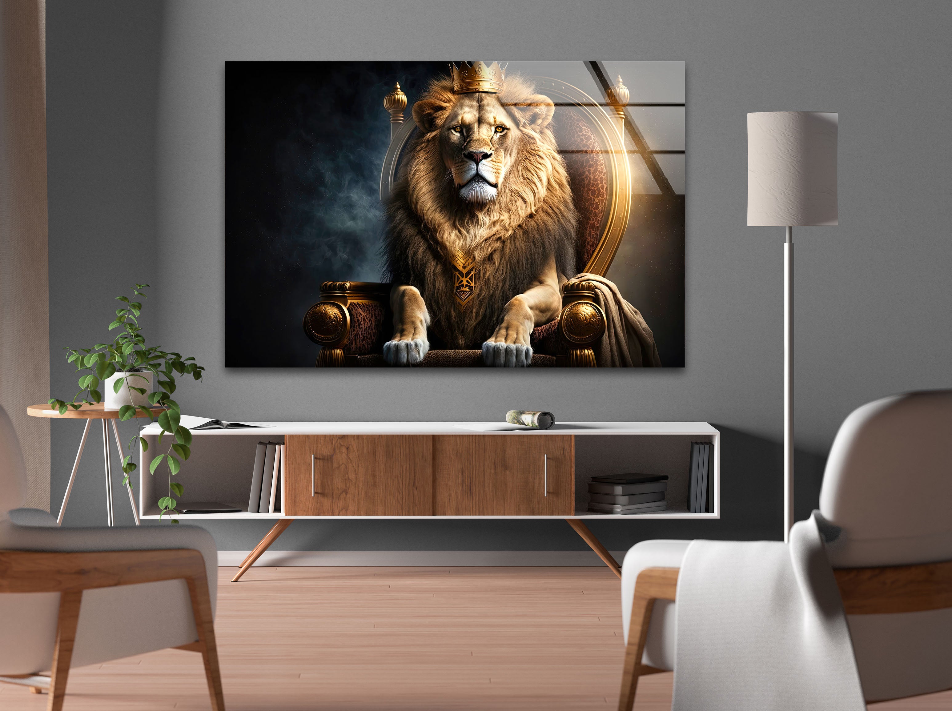 a painting of a lion sitting on a table