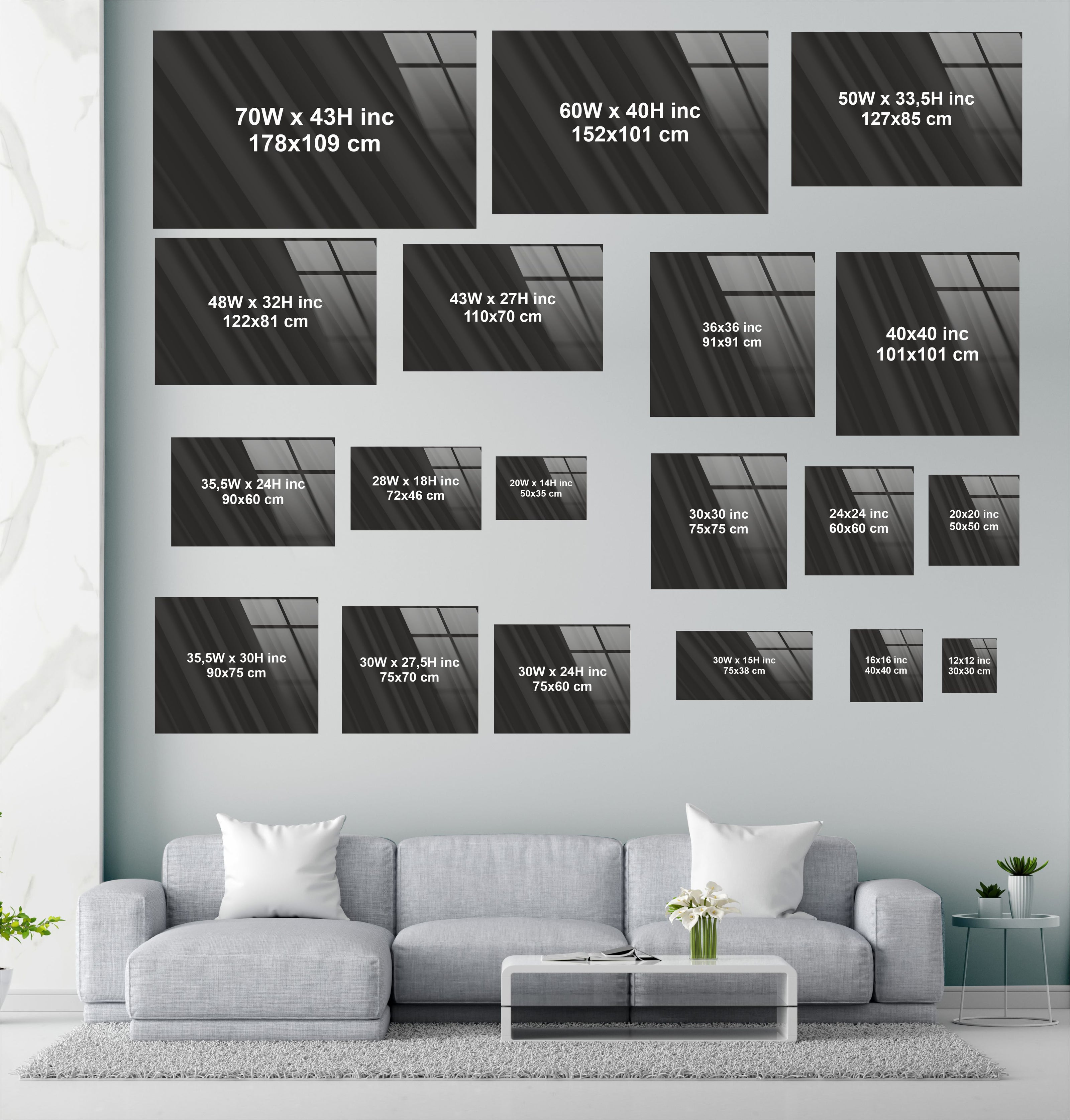 a living room with a couch a table and a wall