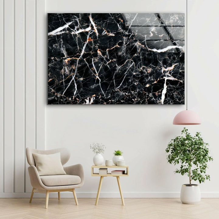 Modern black marble artwork with organic white lines for upscale interior décor.