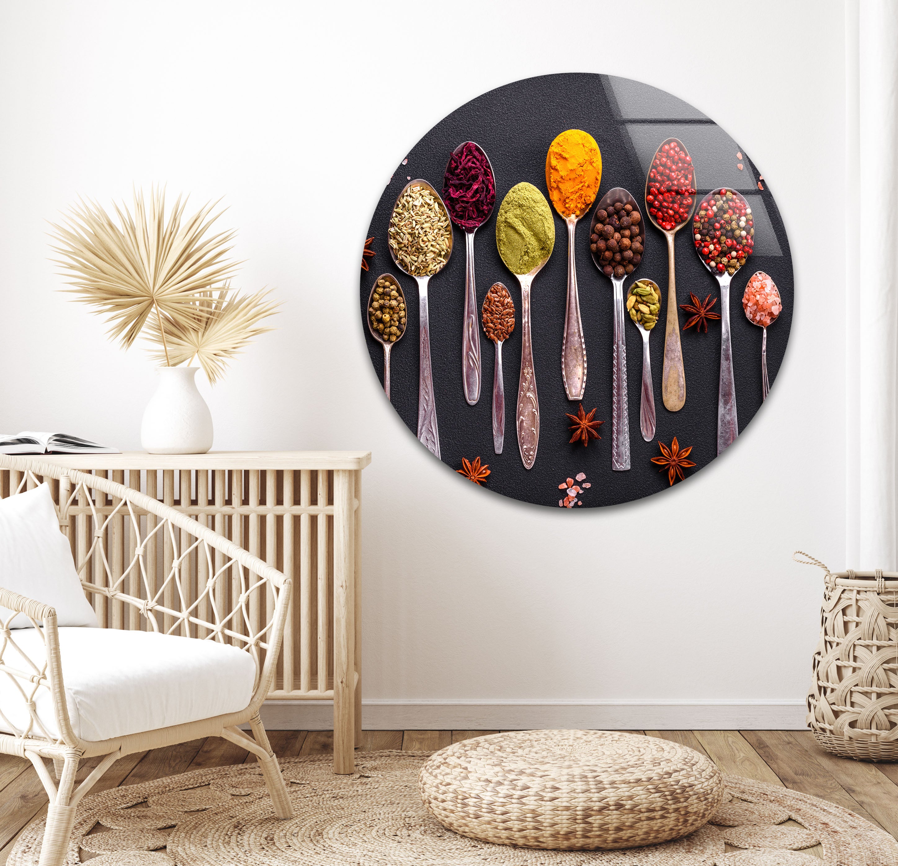 a wall mounted picture of spoons on a wall
