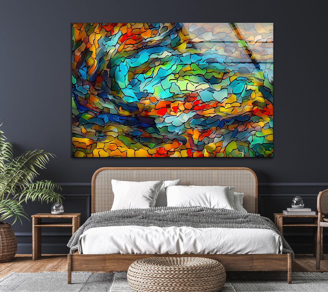 Stanied Colorful Mosaics Glass Wall Art photo print on glass, prints on glass wall art