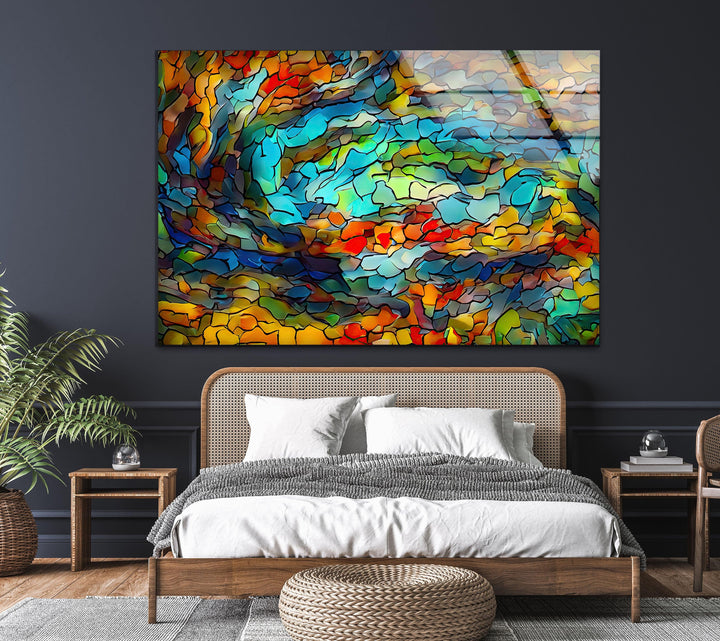 Stanied Colorful Mosaics Glass Wall Art photo print on glass, prints on glass wall art