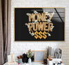 a white desk topped with a framed money power sign