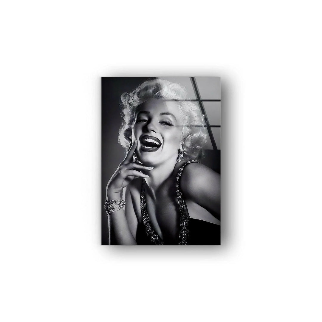 Marilyn Monroe Black and white vintage-inspired portrait of a glamorous woman posing with a bright smile.