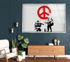 a peace sign painted on the wall of a living room