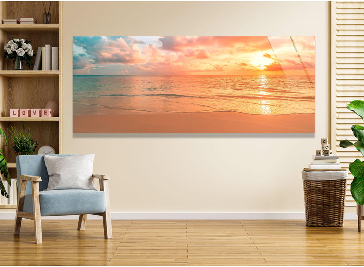 Pastel Sunset Beach Landscape Glass Wall Art, art glass wall art, glass wall art pictures