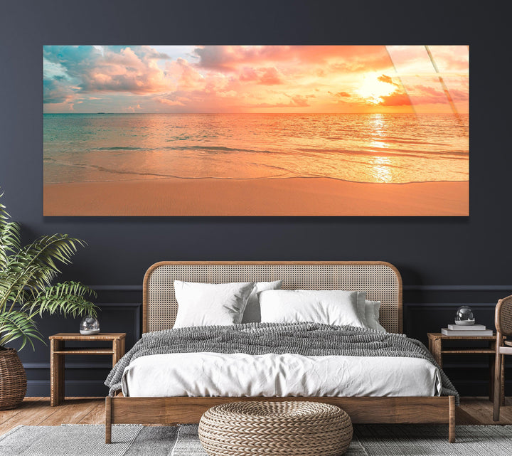 Pastel Sunset Beach Landscape Glass Wall Art, glass pictures for Wall, glass prints wall art