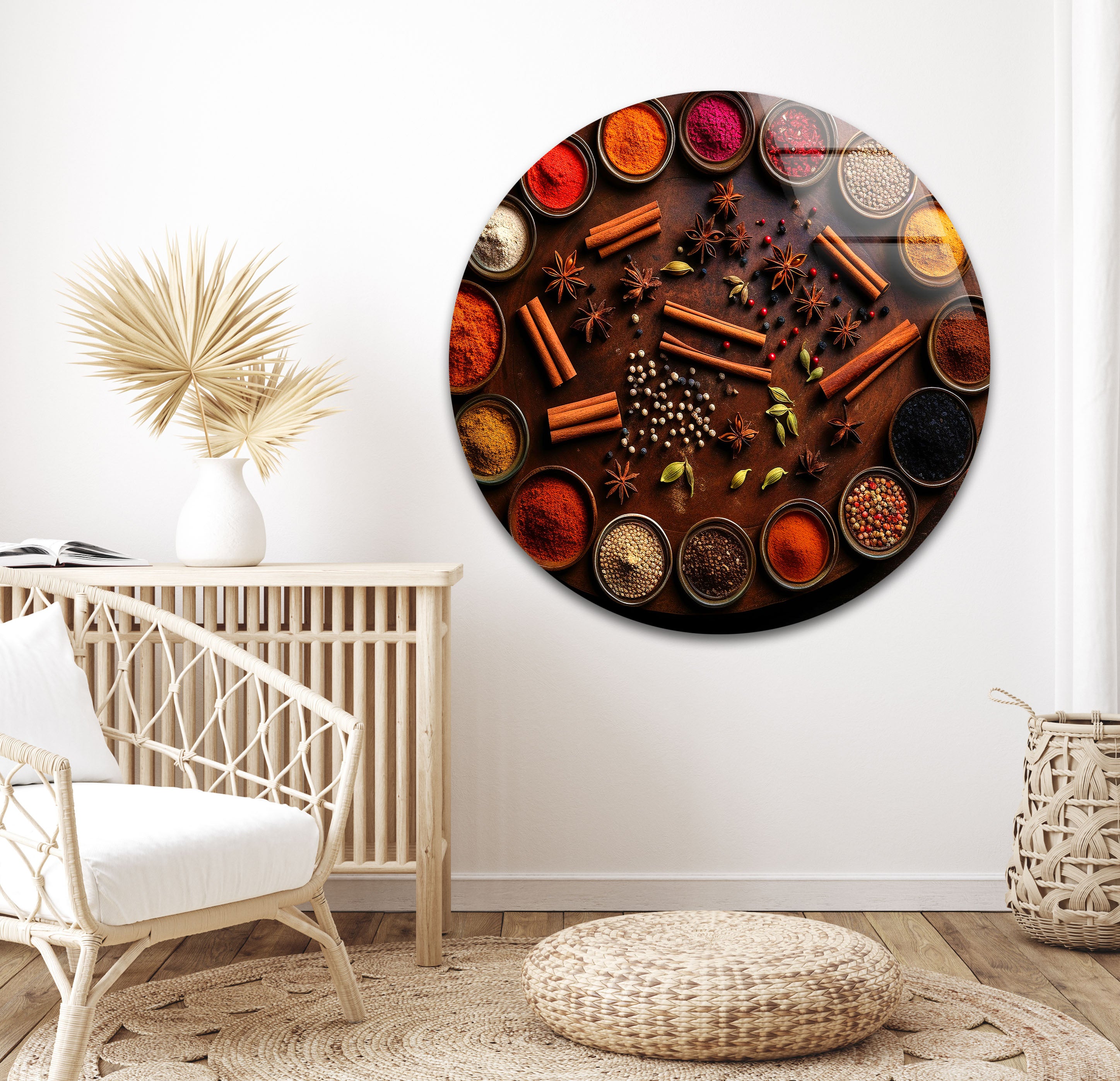 a wall clock with spices and spices on it