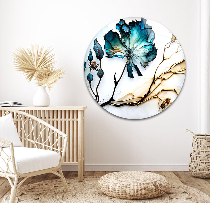 Blue Abstract Flower Glass Wall Art, Glass Printing Wall Art, Print photos on glass