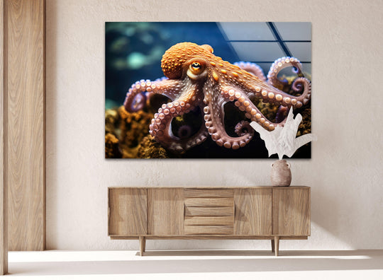 A serene octopus displayed on stunning decorative wall art creates a calming underwater mood.
