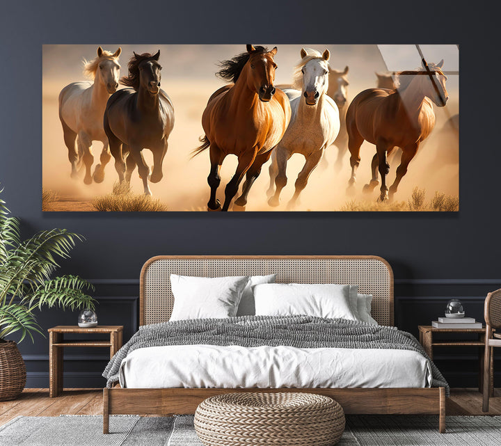 Wild Horses Galloping Glass Wall Art, glass art painting, glass art for the Wall