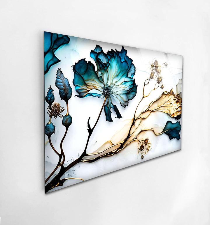 Blue Abstract Flower Glass Wall Art, glass photo prints, glass picture prints