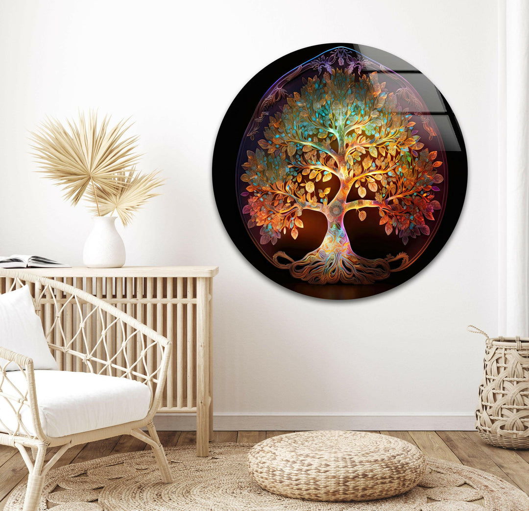 Life Of Tree Round Glass Wall Art, Glass Printing Wall Art, Print photos on glass