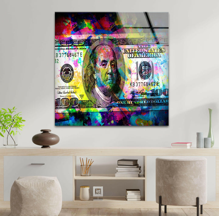 a painting of a dollar bill on a wall
