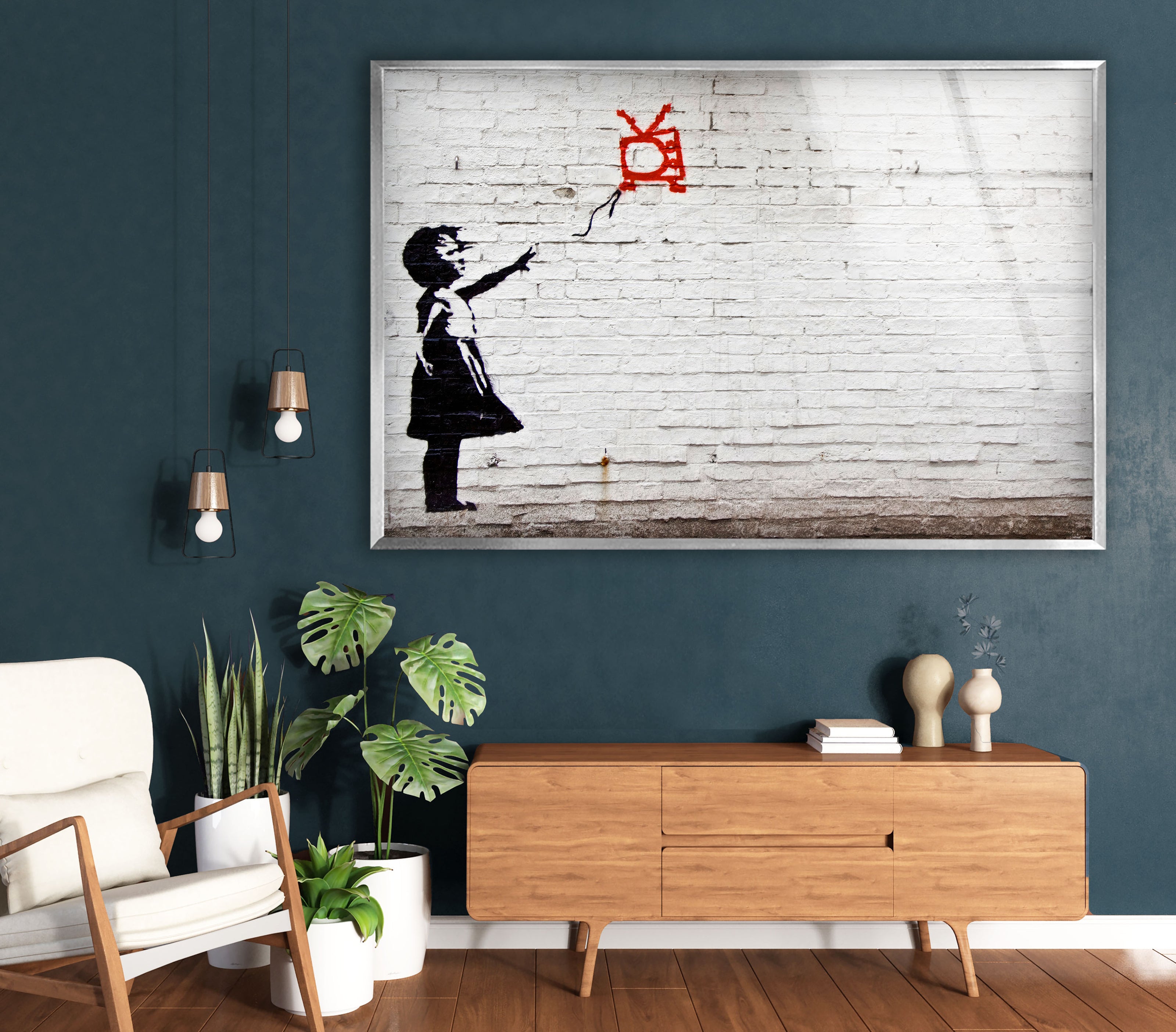 a painting of a girl holding a kite