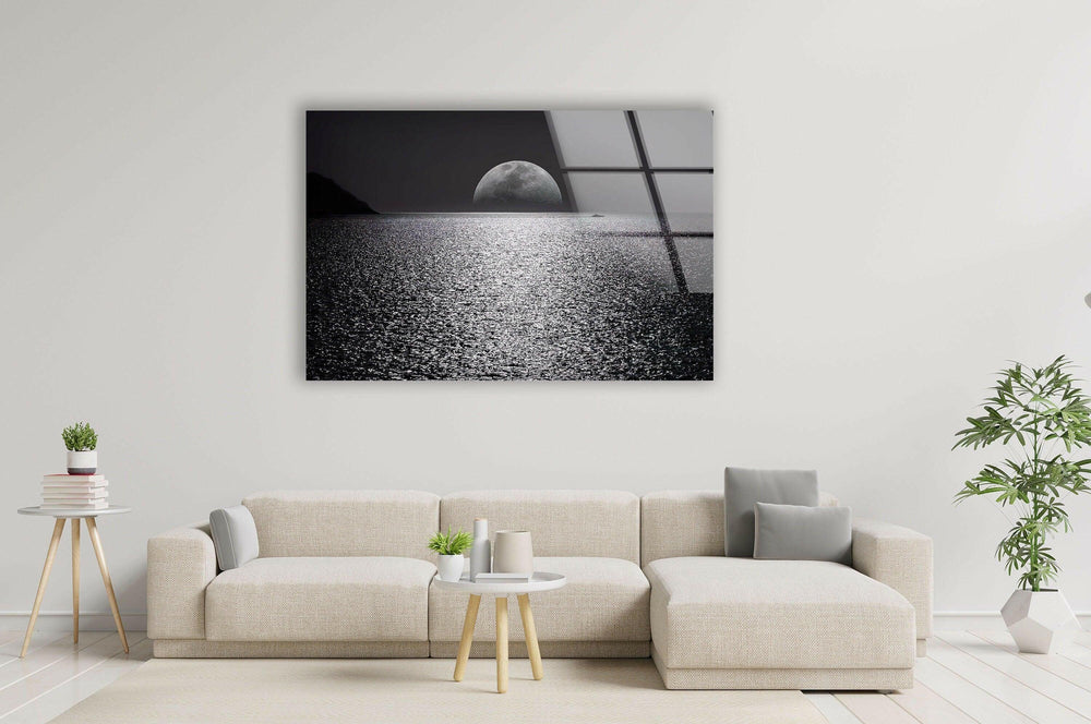 Serene Moonlight Over the Ocean – A Mesmerizing Glass Print
