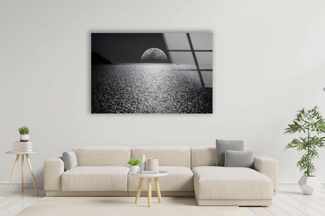 Serene Moonlight Over the Ocean – A Mesmerizing Glass Print
