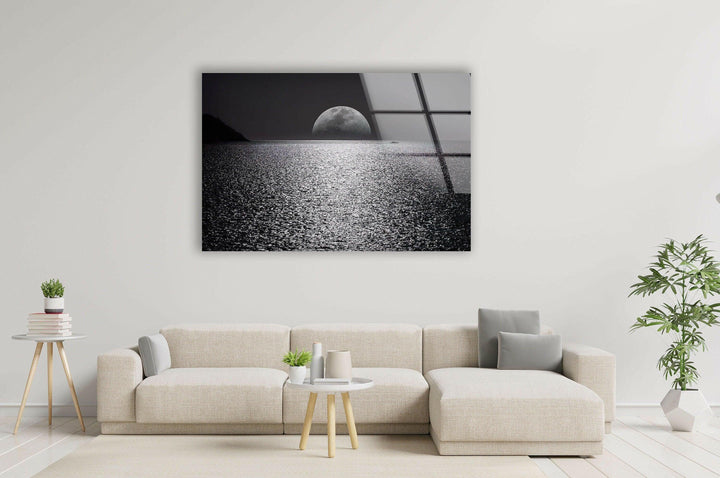 Serene Moonlight Over the Ocean – A Mesmerizing Glass Print
