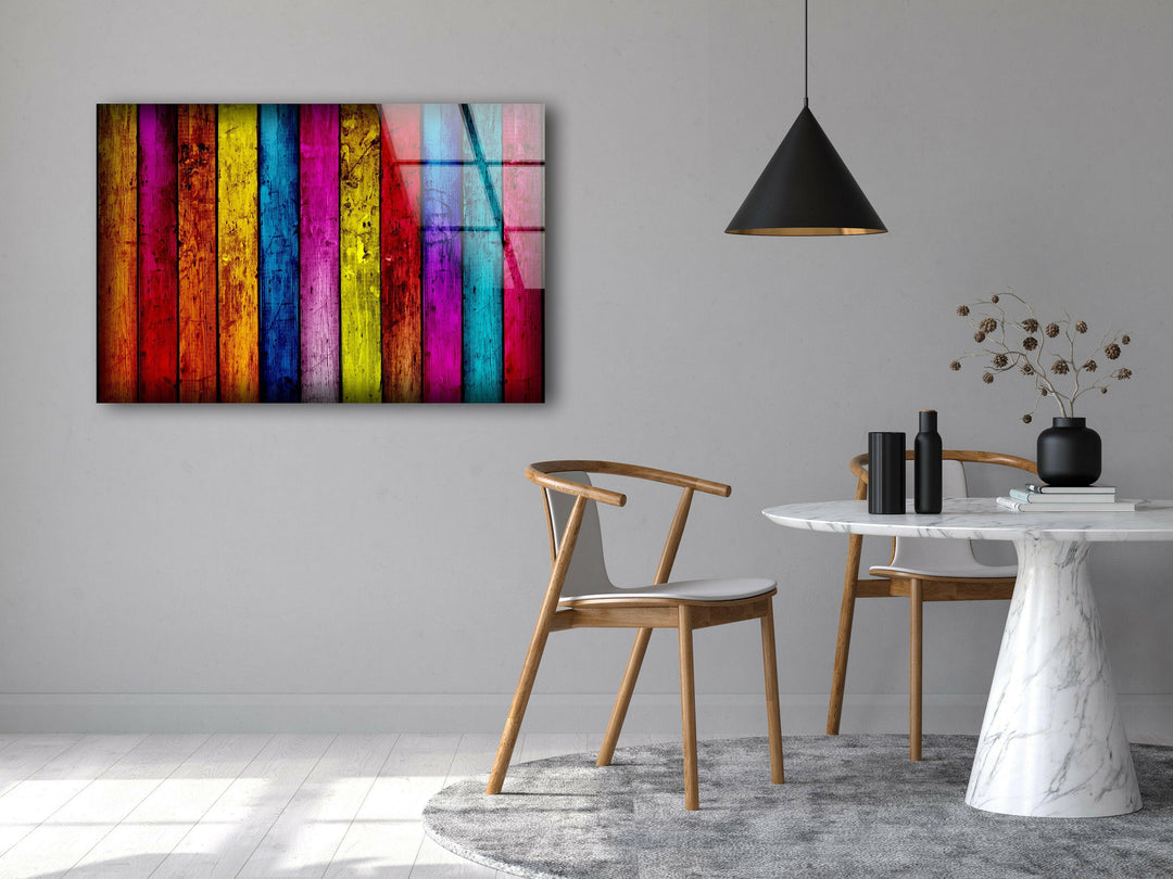 Colorful Painted Wood Stunning Abstract Glass Artwork Panels
