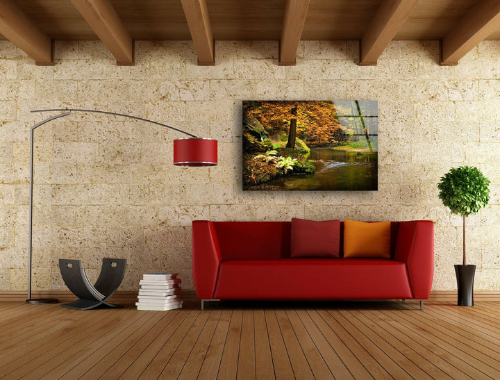 Glass wall art featuring the breathtaking Lagoa do Fogo, a volcanic crater lake in São Miguel, Azores.
