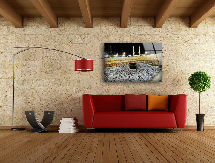 Mecca Al Haram Kaaba Tempered Glass Wall Art -Large islamic Glass Wall Art Prints