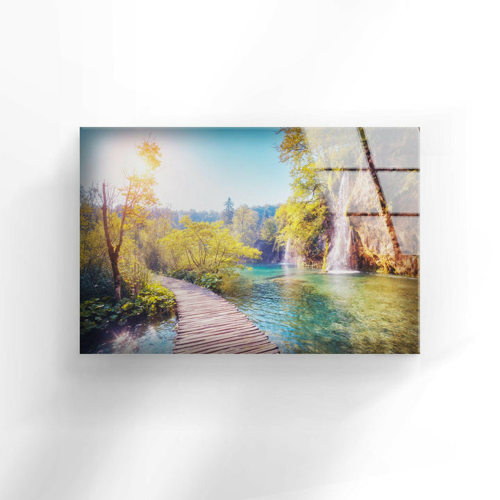 Landscape art illustrating the dreamy ambiance of Plitvice Lakes' stunning natural scenery.
