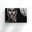 Gold Lips Woman Portrait Tempered Glass Wall Art