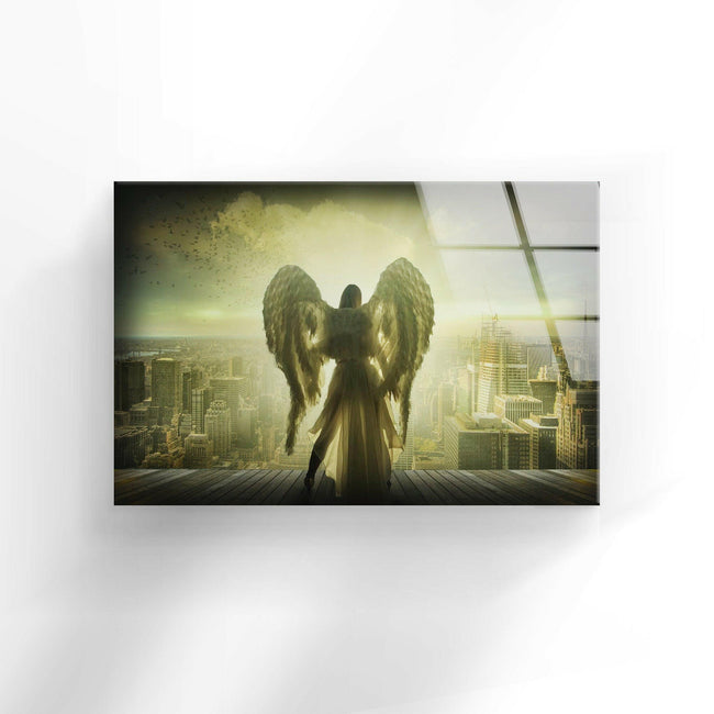 Angel Woman Abstract Tempered Glass Wall Art