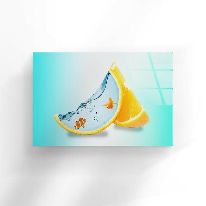 Fish at Orange Aquarium Glass Wall Art art glass wall art, glass wall art pictures