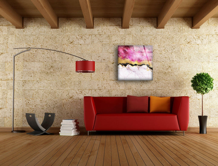 Pink Marble with Gold Veins Glass Wall Art