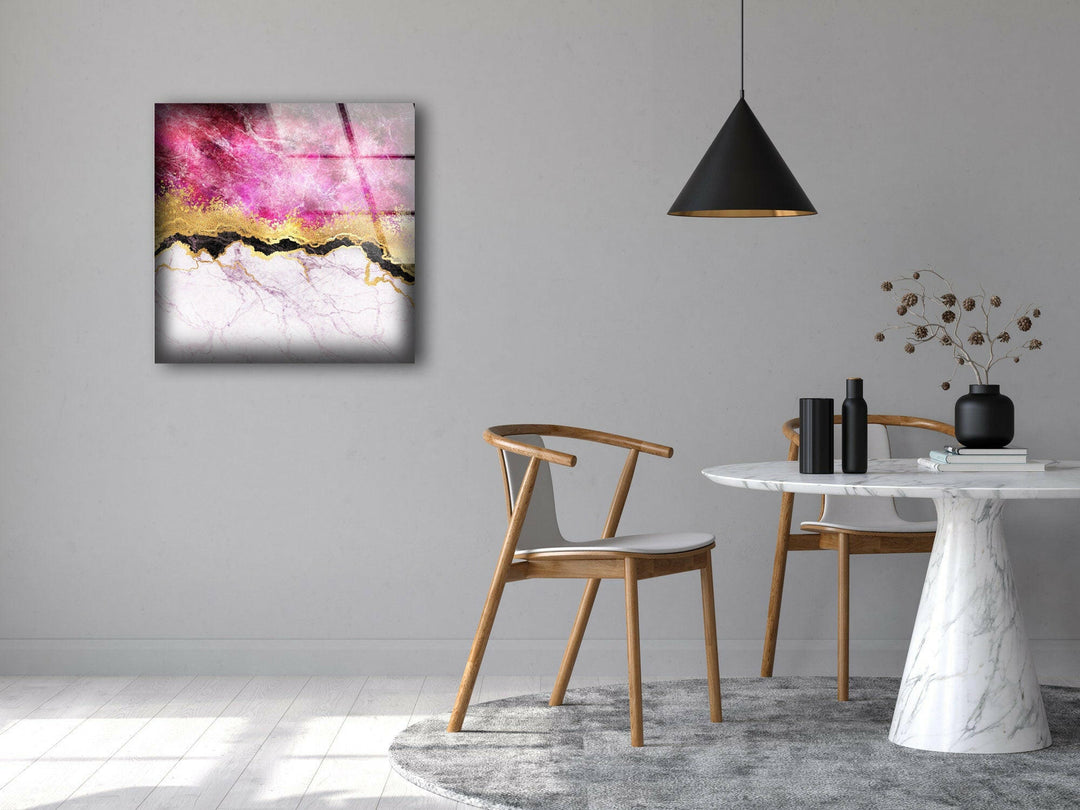 Pink Marble with Gold Veins Glass Wall Art