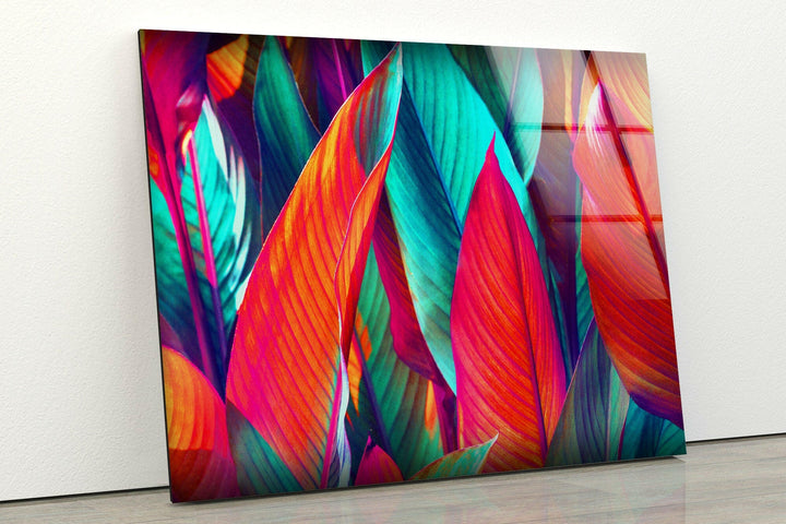 Colorful Leaf Abstract Glass Wall Art glass image printing, glass prints from photos

