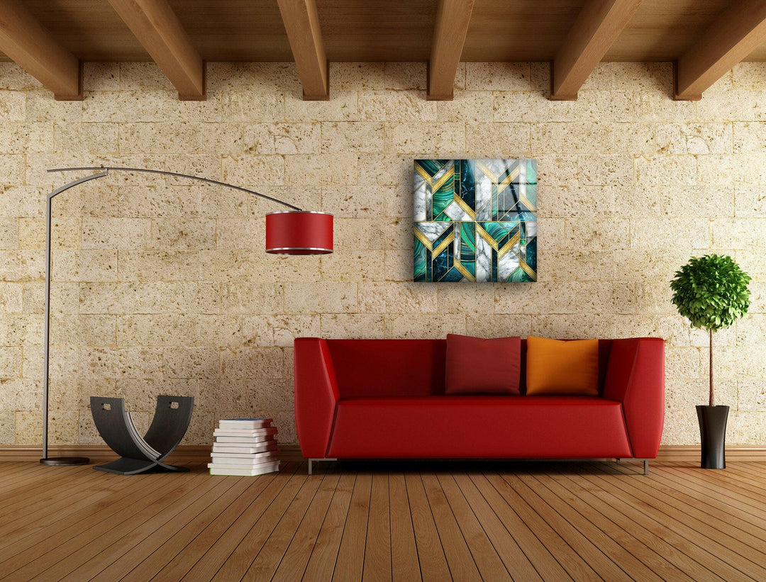 Grün-weißer Marmor Art Deco Glaswandkunst