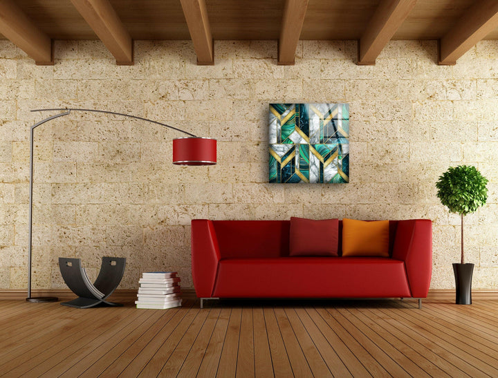 Grün-weißer Marmor Art Deco Glaswandkunst