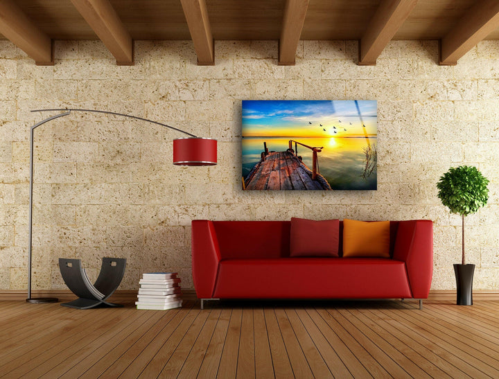 Wooden Dock with Golden Reflection – A Captivating Sunrise Scene
