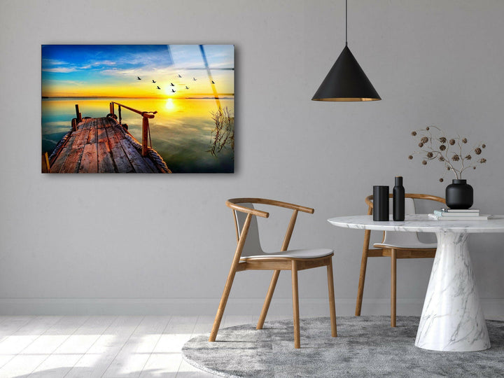 Sunrise by the Pier – A Scenic Coastal Glass Artwork
