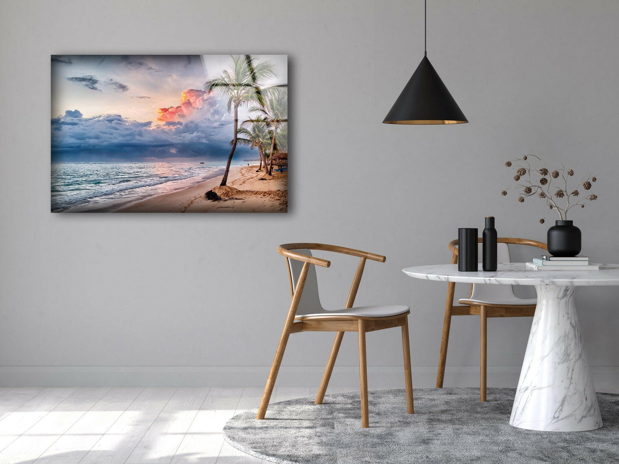 Tropical Beach Palm Tree Tempered Glass Wall Art