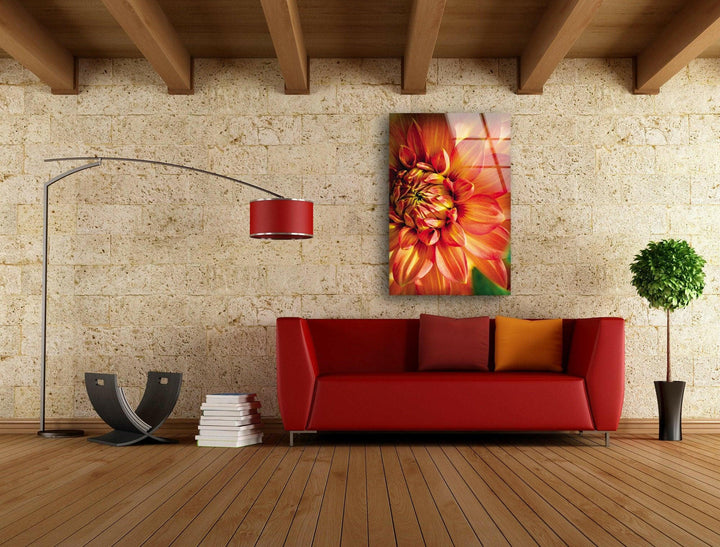 Closeup Vivid Red Flower Glass Wall Art, glass photo prints, glass picture prints