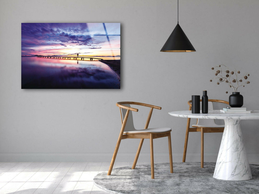 Nature paintings for sale illustrating a peaceful boardwalk leading into the glowing horizon.
