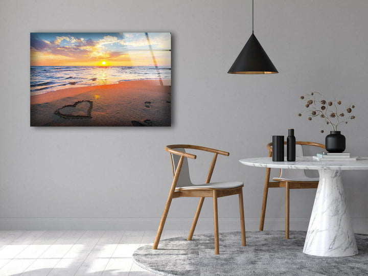 Coastal Sunset and Heart in the Sand – A Perfect Wall Art for Serenity
