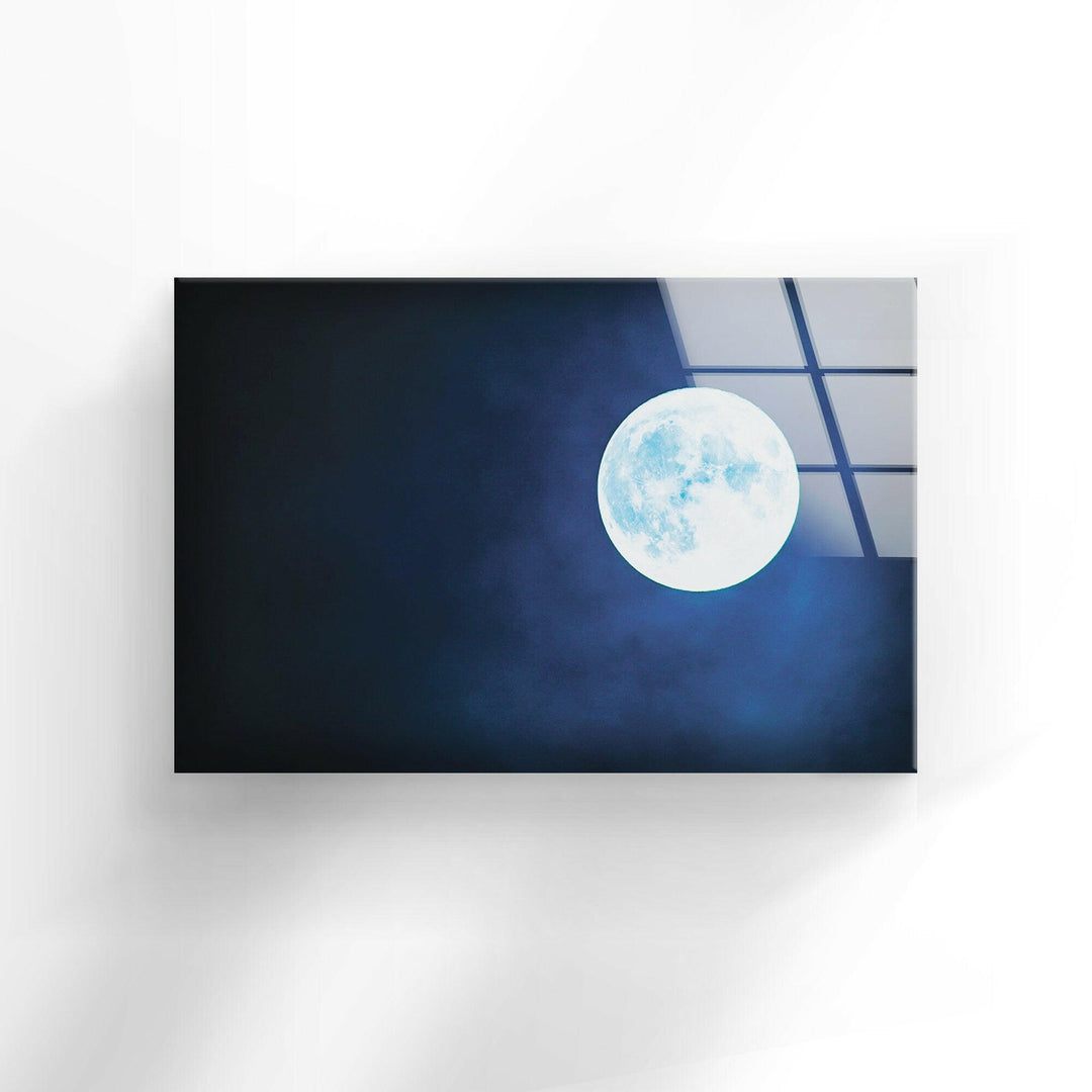 Minimalist celestial wall art showcasing a glowing full moon over a mysterious night sky.
