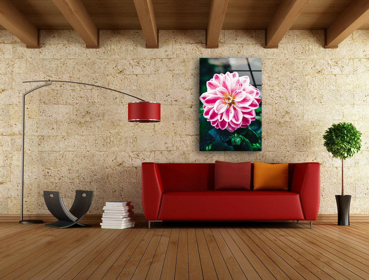 Vivid Pink Flower Glass Wall Art, glass pictures for Wall, glass prints wall art